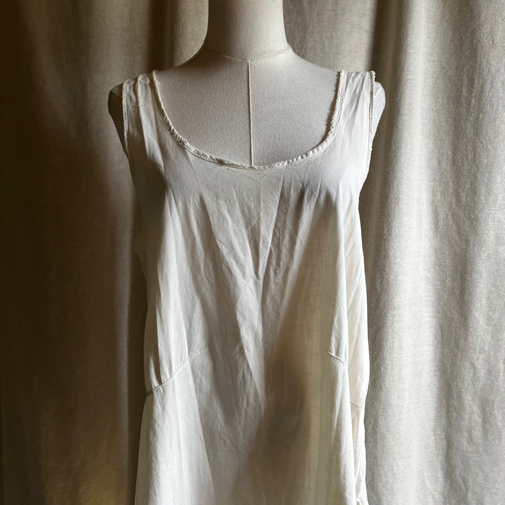 Vintage 1930s 1940s White Cotton Prairie Slip Dress Minimalist Nightgown M/L - Picture 2 of 6
